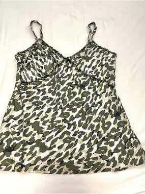 Boston Proper Olive and White Silky Camo Cami